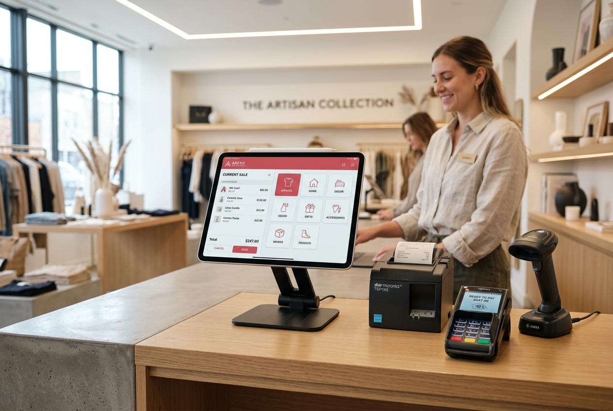 Adwise Accounts Retail POS Terminal Workstation with Thermal Printer and Barcode Scanner